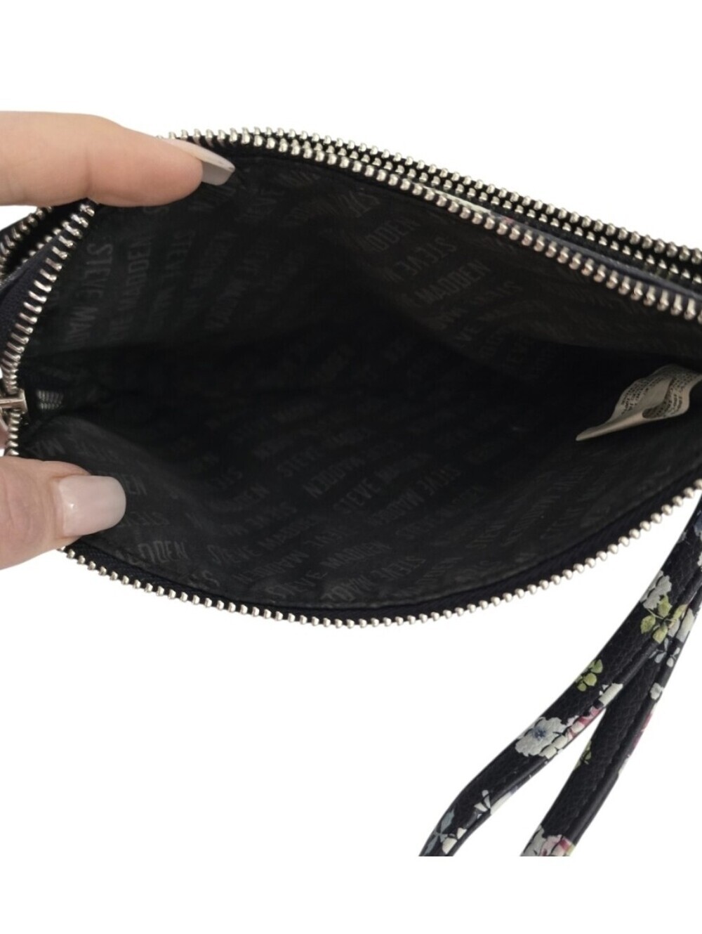 Steve Madden Floral Wristlet Wallet Black Multi Zip Clutch Pouch - Picture 4 of 7